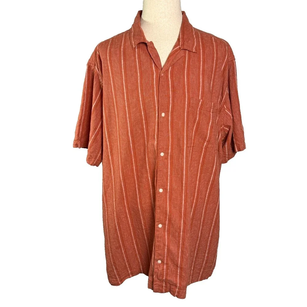 Mutual Weave Men's Linen Cotton Short Sleeve Casual Shirt Sz 3XLT Orange Stripe